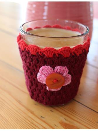 Kaffevarmer - Bordeaux m/lyserd blomst