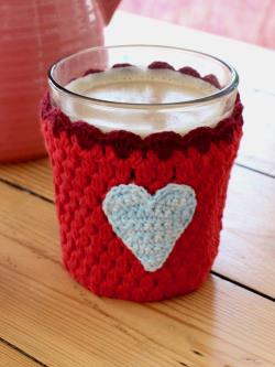 Kaffevarmer - Rød m/lyseblåt hjerte