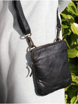 Montana Ennis Lille Crossbody taske med skulderrem - Sort bffelskind